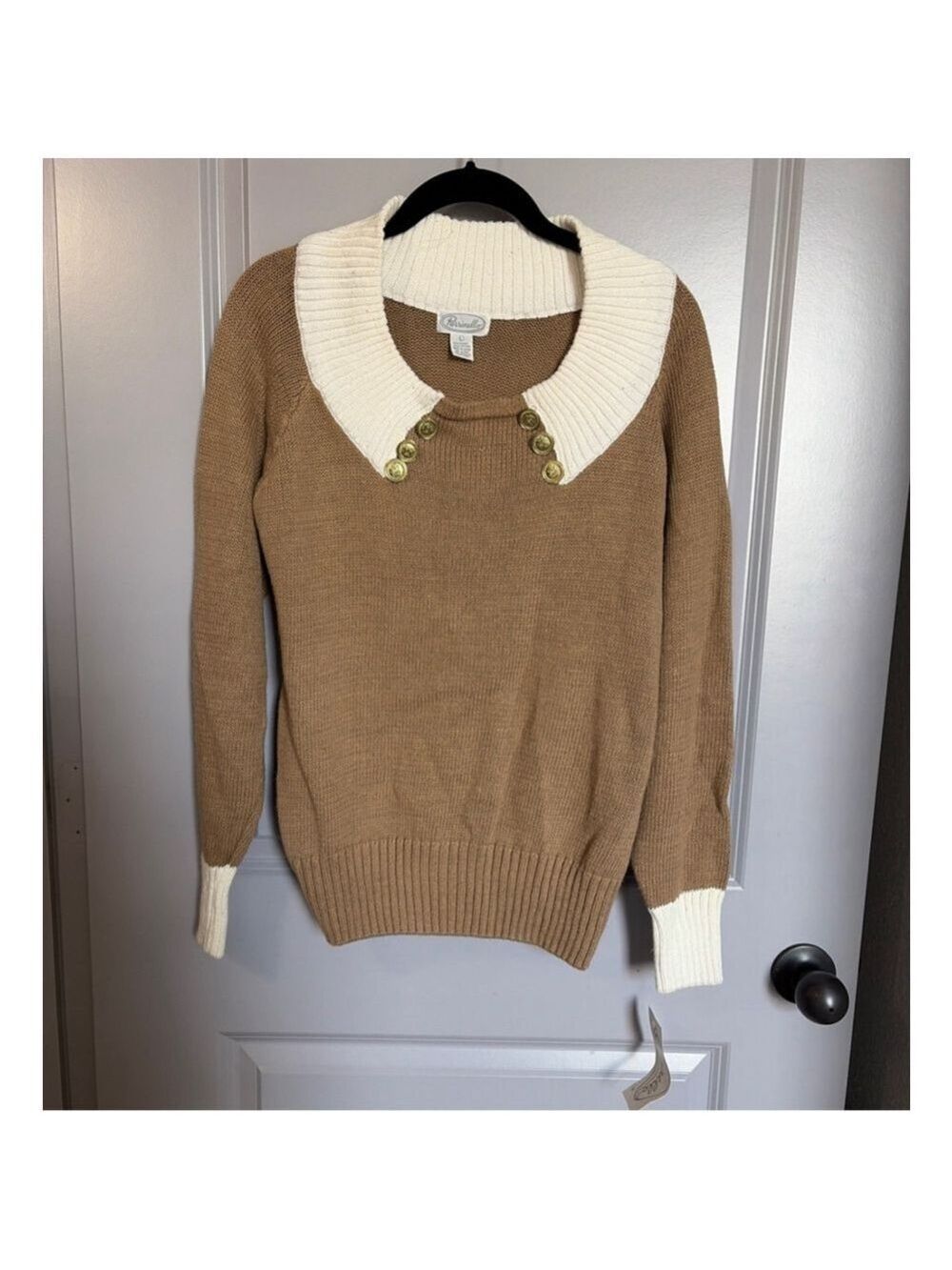Women's Parrinello Brown & White Crew Neck Sweater L